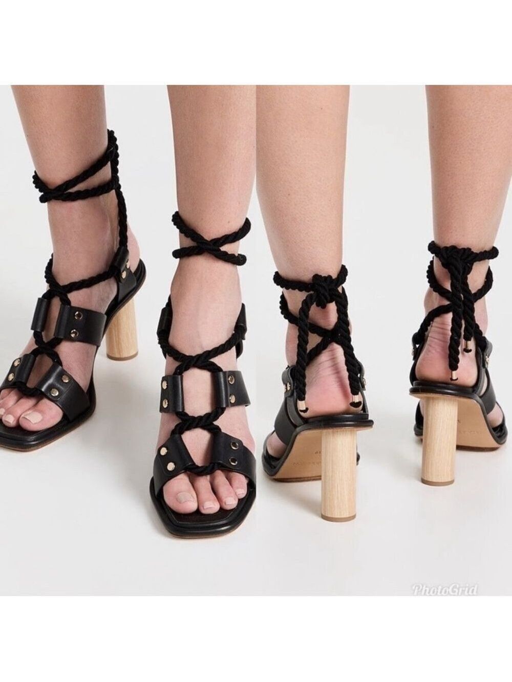 NEW Ulla Johnson Elvie Rope High Strappy Heel Sandal in Noir Size 38 US 7.5 - Picture 1 of 15